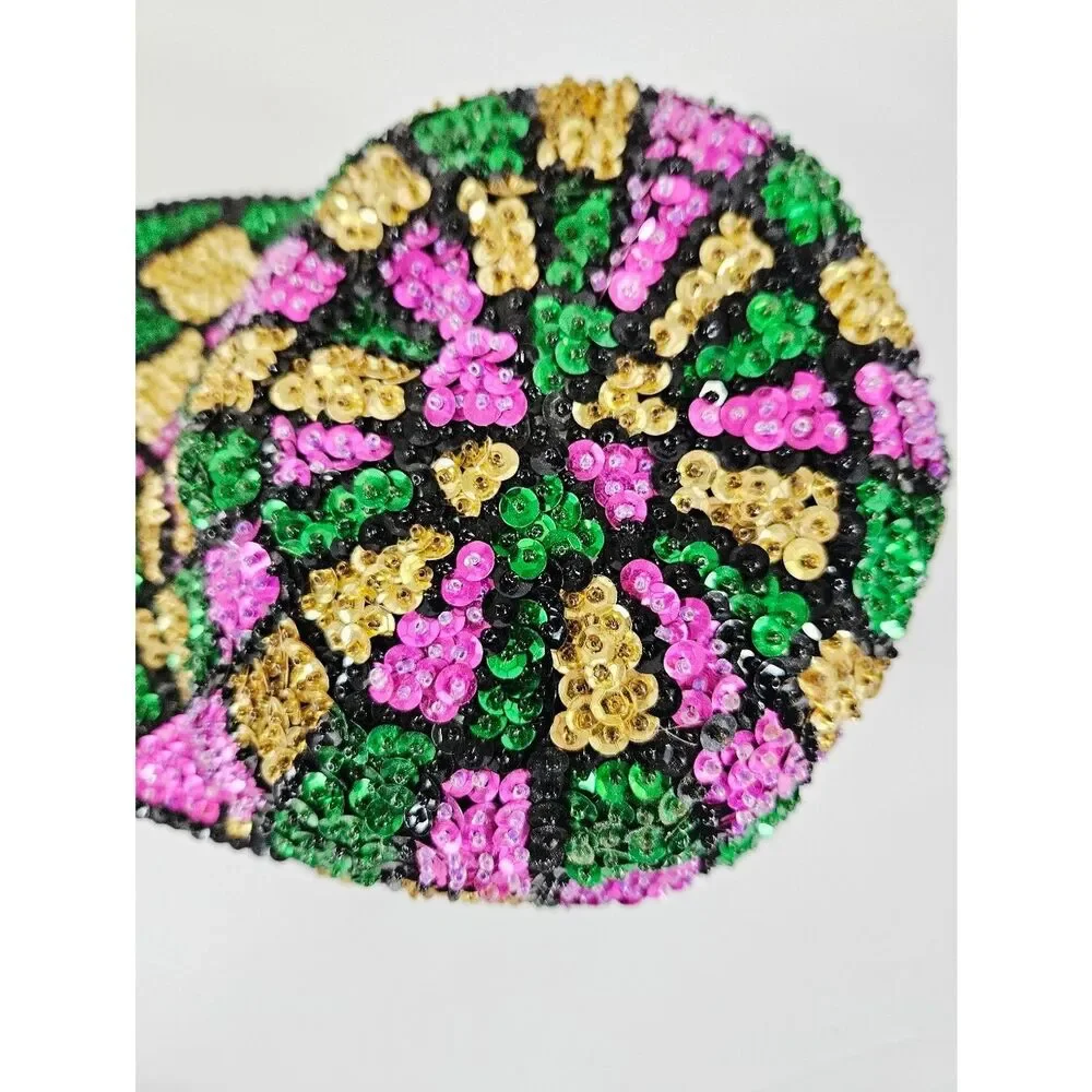 Vintage JC '80s New Orleans Sequined Harlequin Pattern Marti Gras Baseball Hat